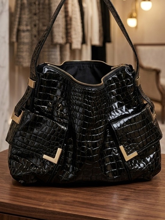 MICHAEL Michael Kors Handbags - Michael Kors Embossed Croc Black Leather like New beautiful